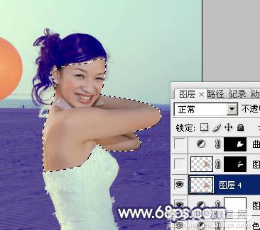 Photoshop将海景婚片调制出柔美的蓝橙色的背景15