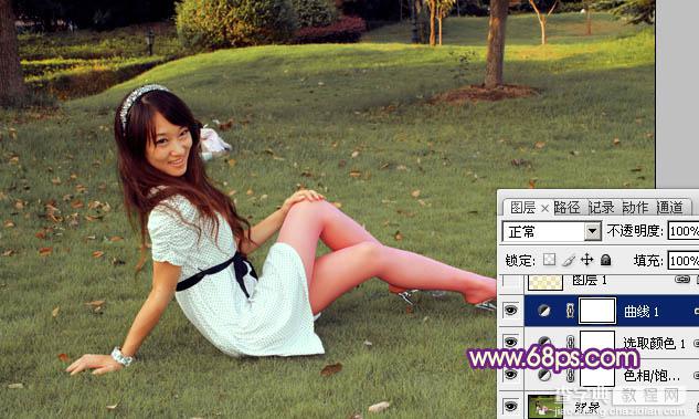 Photoshop将外景草地美女图片调制出淡淡甜美的青紫色12