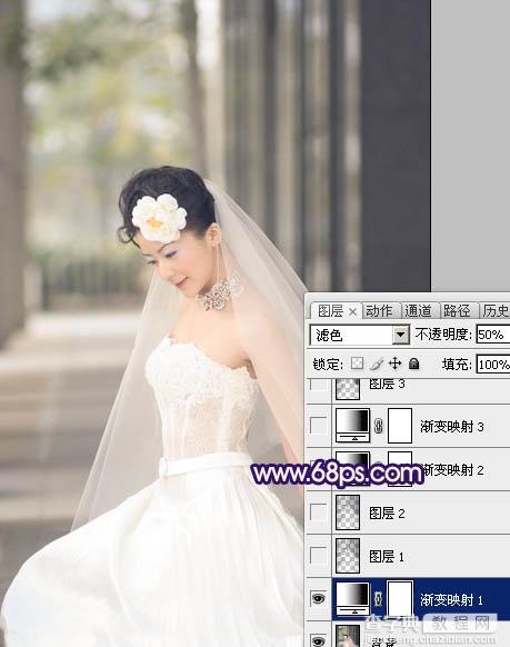 Photoshop制作古典暗蓝色外景美女婚片4