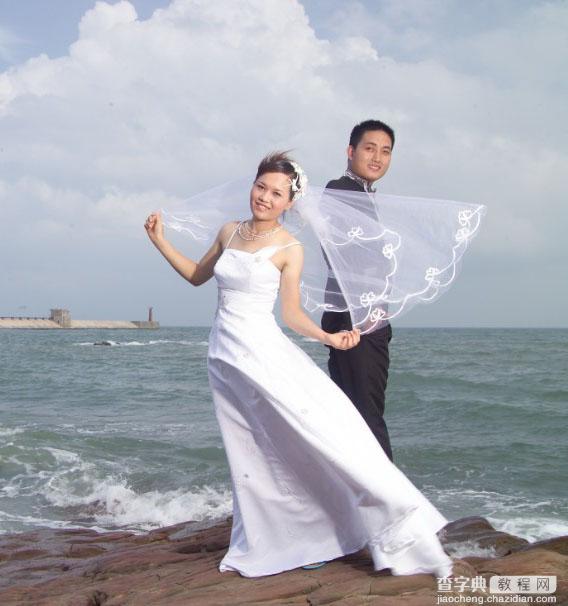 Photoshop 调出海景婚片的青绿色1