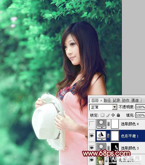 Photoshop将树林美女图片调成甜美的青绿色23