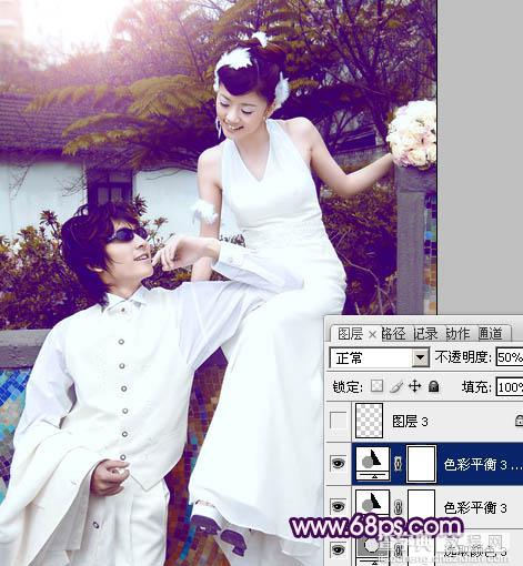 Photoshop将外景婚片调制出甜美的紫褐色效果24