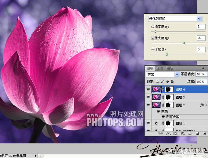 Photoshop将荷花特写图片打造出高清的暗紫色效果11