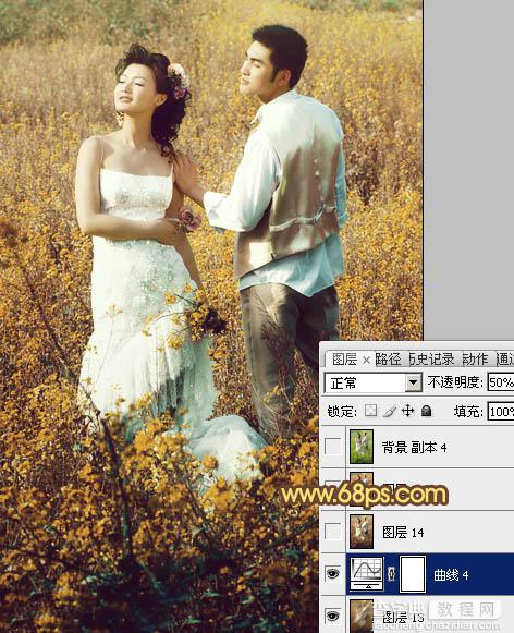 Photoshop制作柔和的金色花朵背景婚片31