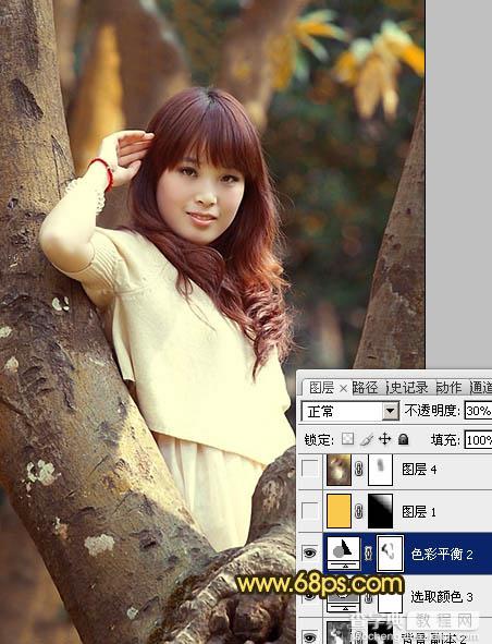 Photoshop将树林写真人物图片调制出柔美的红褐色效果22