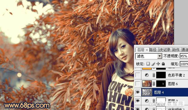 Photoshop将竹林美女图片调制出甜美的橙红色效果21