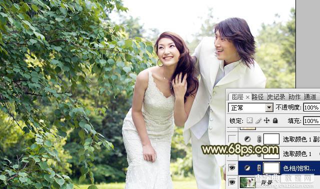 Photoshop将树林婚片增加上柔和的淡黄色效果4