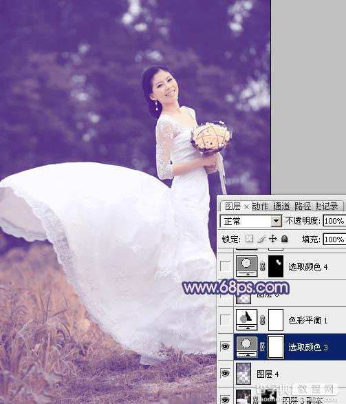 Photoshop将外景婚片打造成梦幻的暗调紫红色19