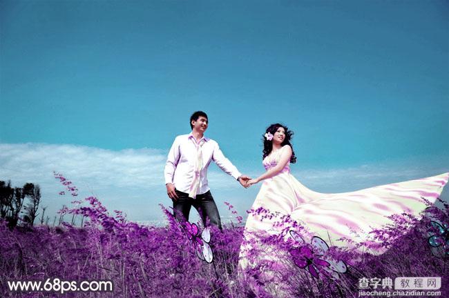 Photosho将草地婚片打造出漂亮的青紫色效果2
