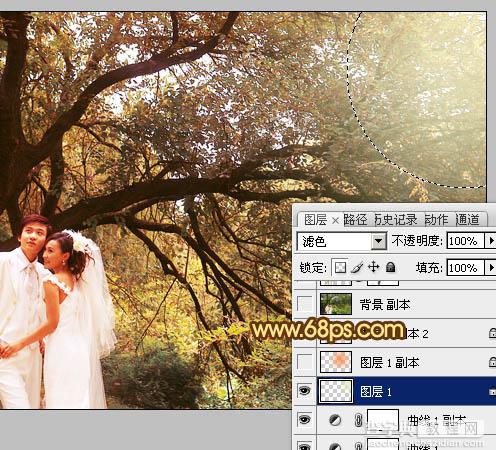 Photoshop将绿色婚片调制出温馨的橙褐色效果14