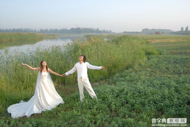 Photosho将江景芦苇婚片打造成唯美的晨曦效果1