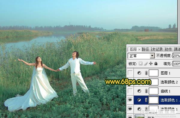 Photosho将江景芦苇婚片打造成唯美的晨曦效果8