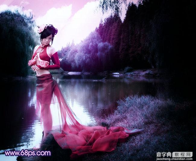 Photoshop将外景人物图片调成梦幻的暗紫色2