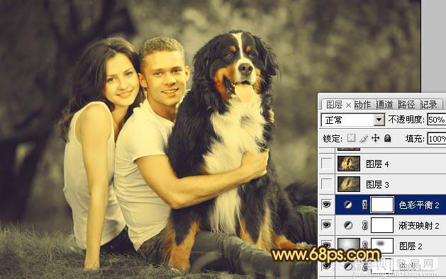 Photoshop将外景情侣图片调成温馨的黄褐色24