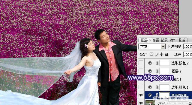 Photoshop将草地婚片调制出柔美的蓝紫色4