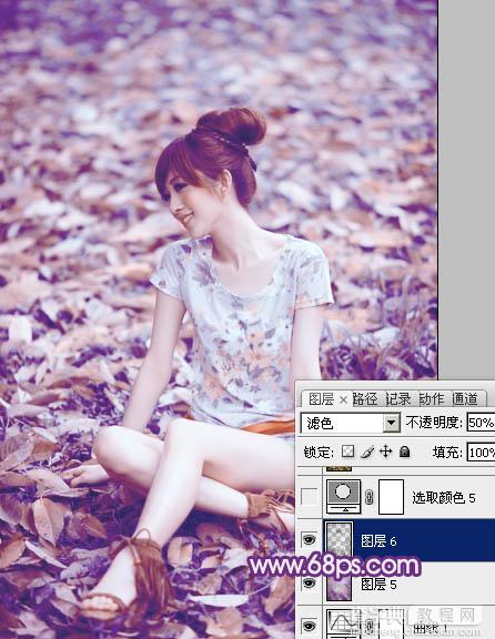 Photoshop将草地上的美女图片调制出漂亮的淡调蓝紫色27