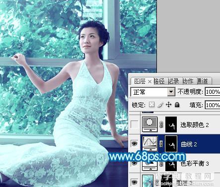 Photoshop为窗户边上的美女图片调制出梦幻的青绿色23