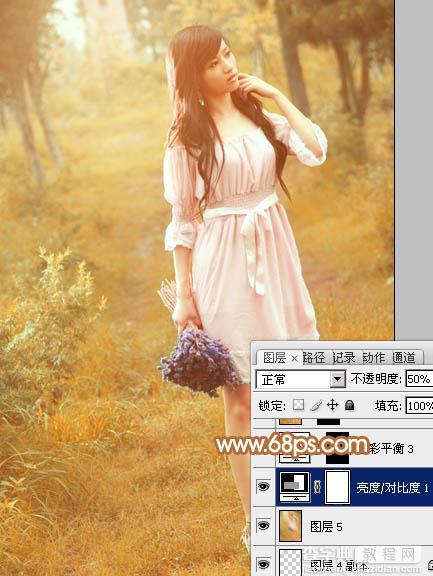 Photoshop为树林美女图片调制出柔和的淡黄早秋色32