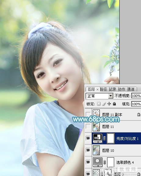 Photoshop为外景美女图片调制出清爽甜美的淡调青蓝色28