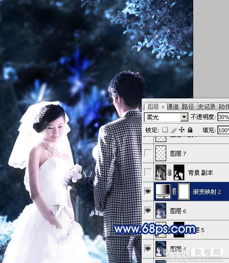 Photoshop将树林婚片调成梦幻的纯蓝色25