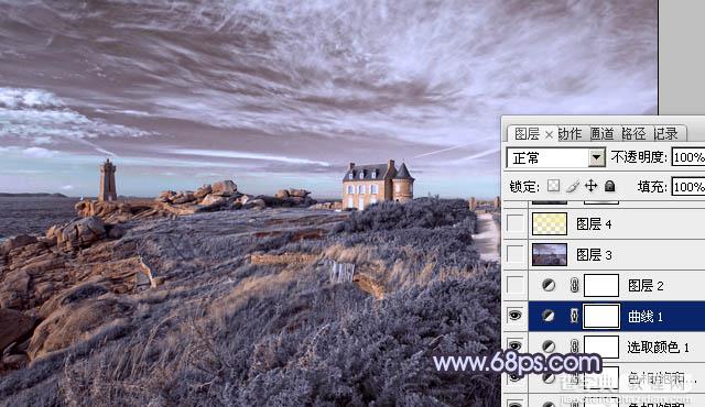 Photoshop将风景图片调成强对比的暗调蓝紫色13