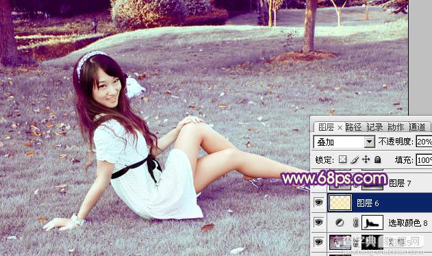 Photoshop将外景草地美女图片调制出淡淡甜美的青紫色38
