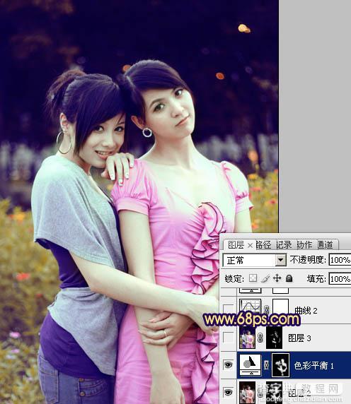 Photoshop将外景美女图片调成柔和的暗调黄紫色19