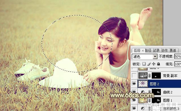 Photoshop为草地美女图片调制出柔和的粉黄色效果28