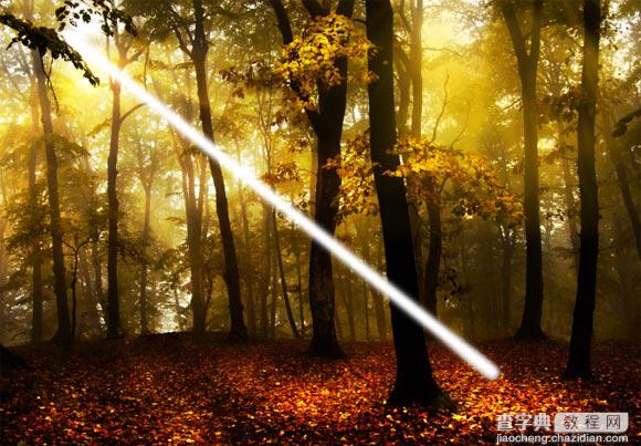 Photoshop为树林图片添加上高清的投射光束效果10