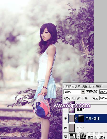Photoshop为树边的美女图片调制出古典梦幻中性紫色调30