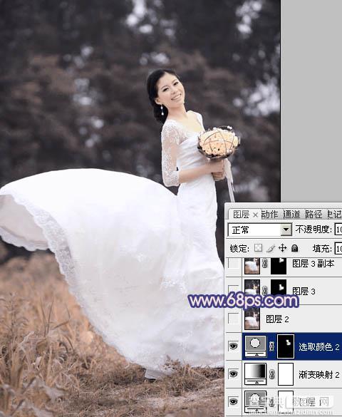Photoshop将外景婚片打造成梦幻的暗调紫红色15