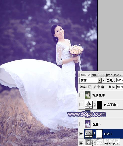 Photoshop将外景婚片打造成梦幻的暗调紫红色31