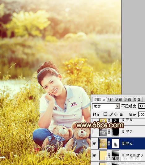 Photoshop将草地人物图片调制出柔美的黄褐色效果25