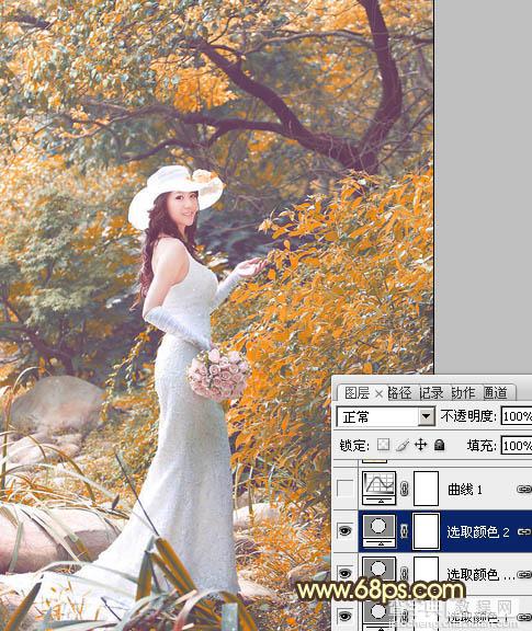 Photoshop为树林美女婚片增加漂亮的橙红色9