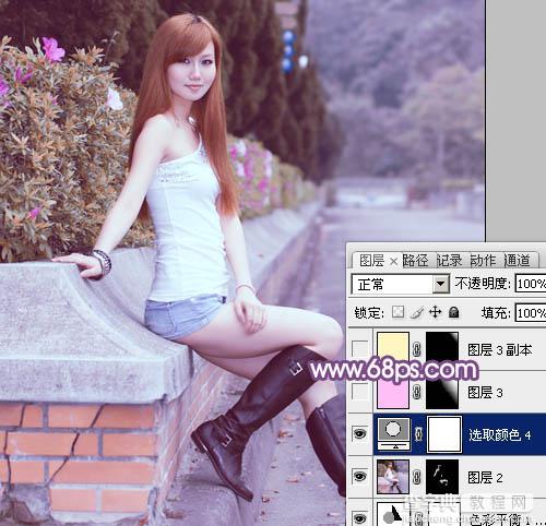 Photoshop将夏季美女图片调制出甜美的粉紫色23