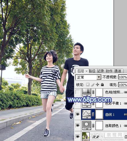 Photoshop为奔跑的情侣图片添加上柔和的韩系蓝黄色效果10