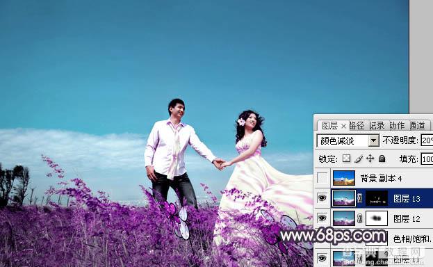 Photosho将草地婚片打造出漂亮的青紫色效果23