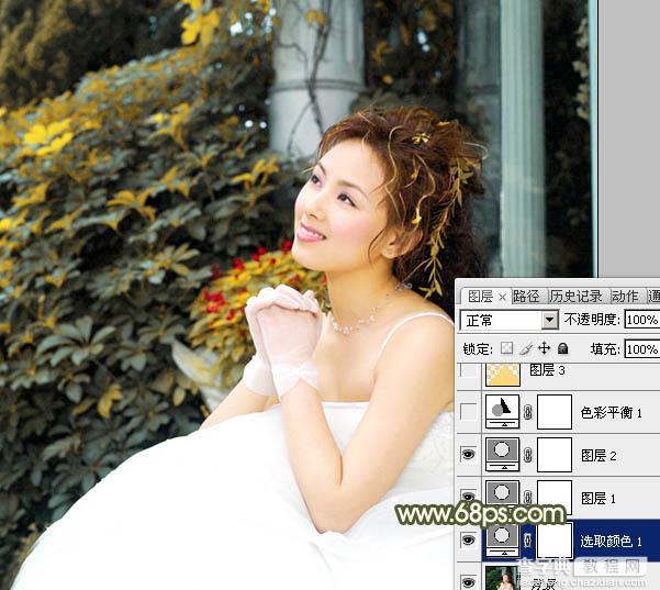 Photoshop为外景美女婚片添加淡黄的蜜糖色6