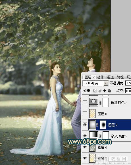 Photoshop将树林婚片调成柔美的暗暖色15