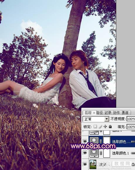 Photoshop为外景情侣图片增加浪漫的橙紫色7