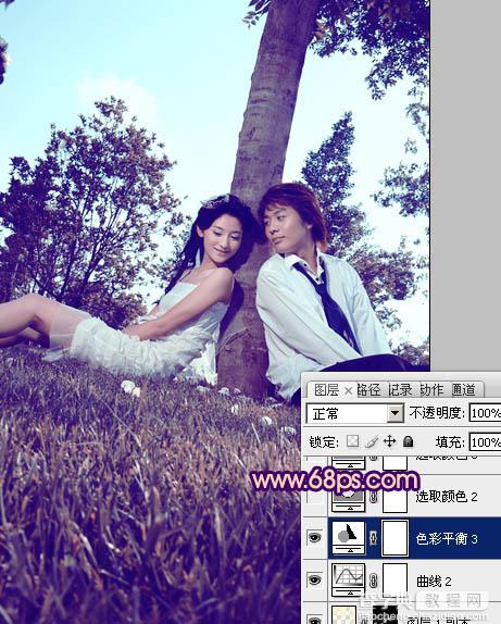 Photoshop为外景情侣图片增加浪漫的橙紫色22