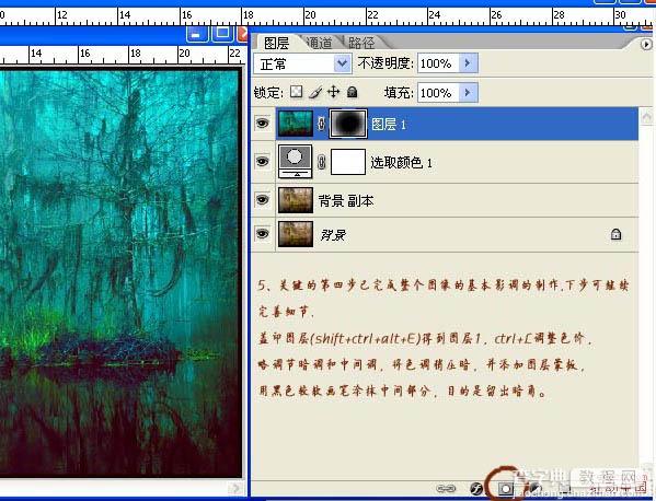 Photoshop将森林图片调成神秘的青蓝色7