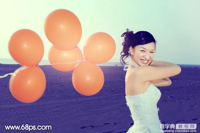 Photoshop将海景婚片调制出柔美的蓝橙色的背景2