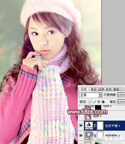 Photoshop将冬季美女图片加上淡紫蜜糖色效果33