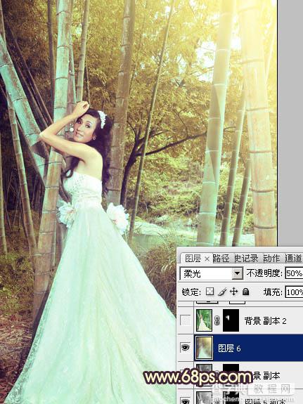 Photoshop将竹林婚片打造出柔和的黄褐色效果25