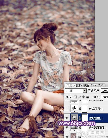 Photoshop将草地上的美女图片调制出漂亮的淡调蓝紫色8