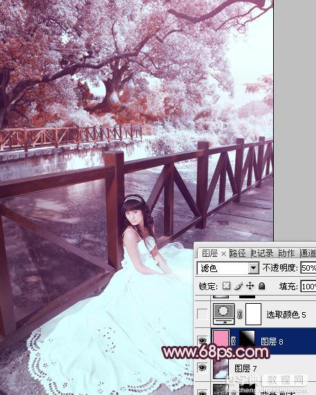 Photoshop将河边美女婚片调成梦幻的紫红色方法33