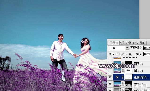 Photosho将草地婚片打造出漂亮的青紫色效果21