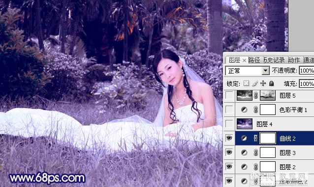 Photoshop将外景婚片调成斑斓的暗蓝色15