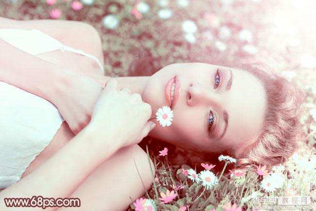Photoshop将草地美女图片调制出流行的欧美粉褐色效果2